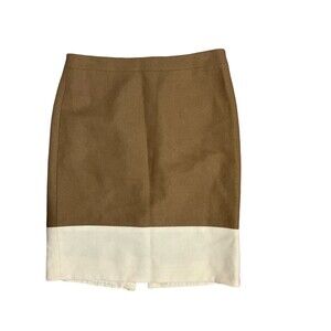 J.Crew The Pencil Skirt Size 10 Wool Color Block Two Tone Tan Cream White